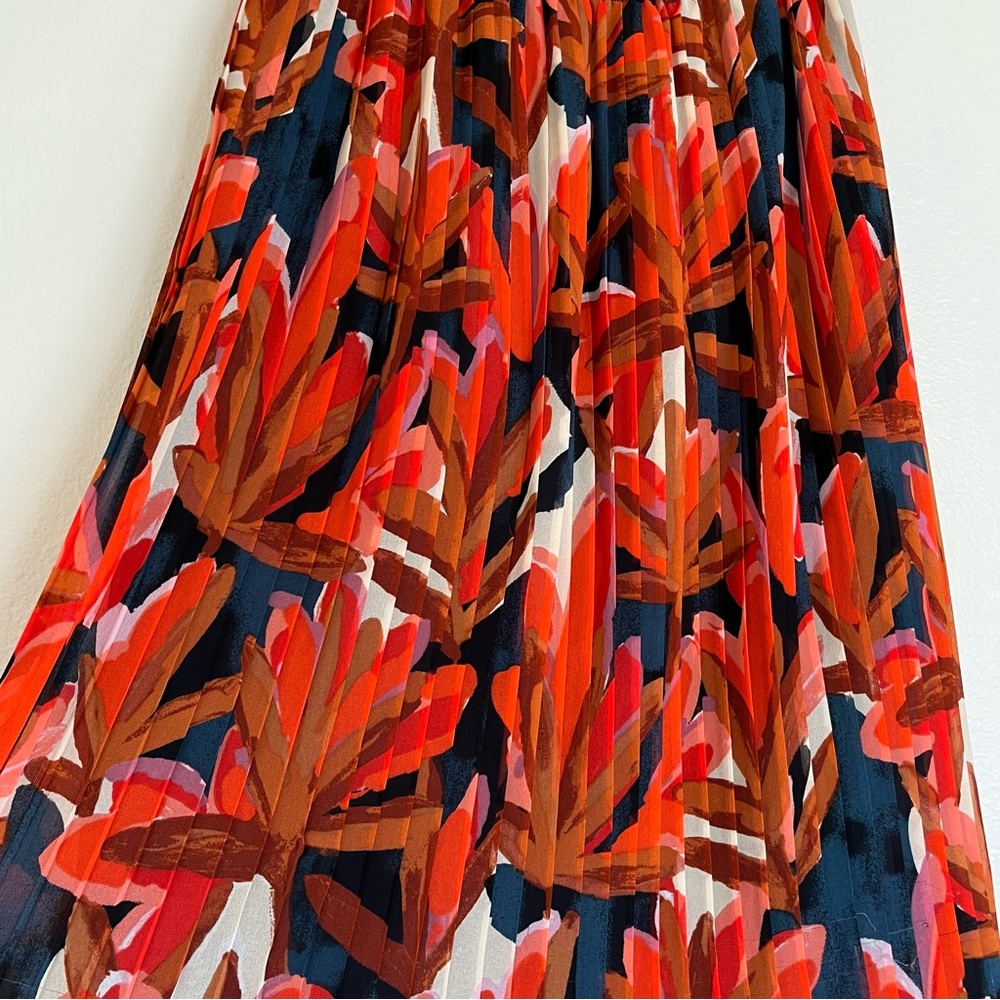 🆕 Women’s Pleated Floral Midi Skirt, Colorful Modern.  A-line Floral Skirt